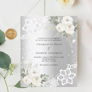 Papier Faire-part de mariage de diamants floraux blancs e