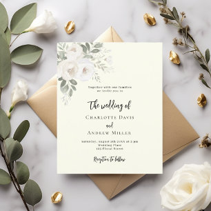 Papier Faire-part de mariage de fleurs blanches d'ivoire