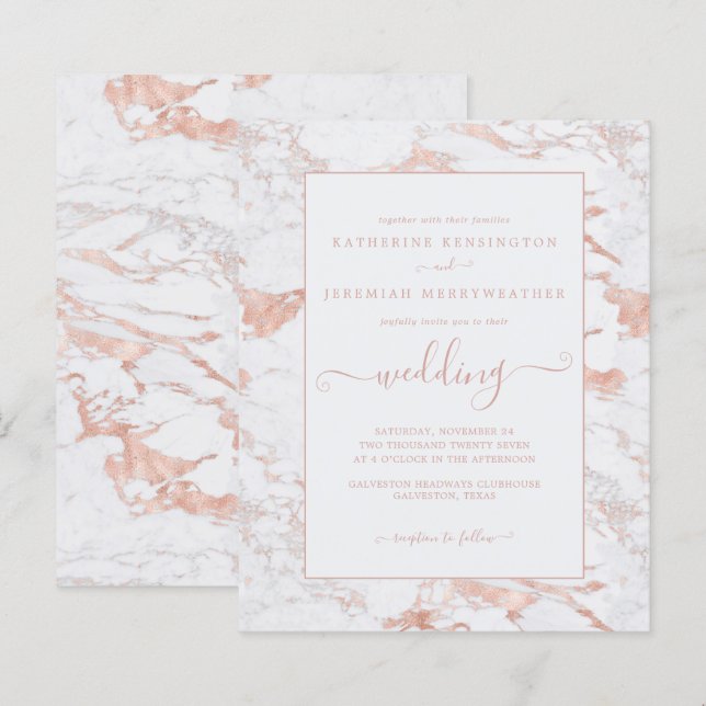 Papier Faire-part de mariage de marbre Rose or à huile (Devant / Derrière)