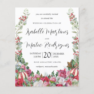 Papier Faire-part de mariage de Noël à fleurs rouges budg