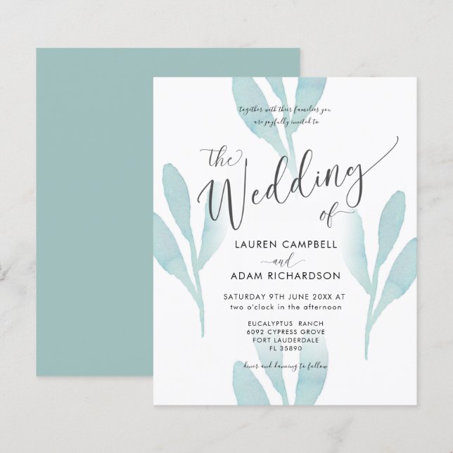 Papier Faire-part de mariage de remplissage d'aquarelle T (Devant / Derrière)