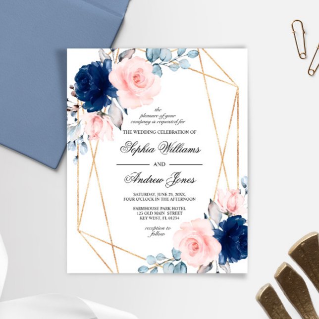 Papier Faire-part de mariage de Rose bleu marine (Créateur téléchargé)