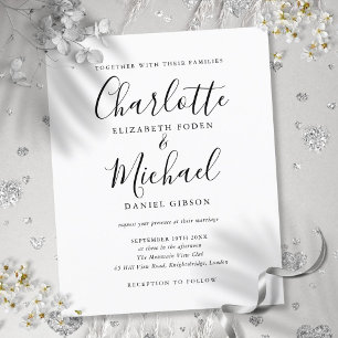 Papier Faire-part de mariage de script noir et blanc Budg