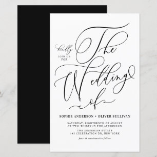 Papier Faire-part de mariage de script noir Whimsical