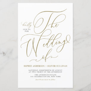 Papier Faire-part de mariage de script Whimsical Gold
