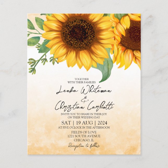 Papier Faire-part de mariage de tournesol d'aquarelle bud (Devant)