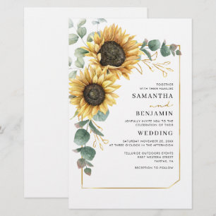 Papier Faire-part de mariage de tournesol vert Eucalyptus