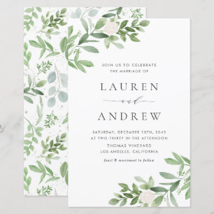 Papier Faire-part de mariage de verdure et de fleurs blan