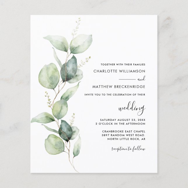 Papier Faire-part de mariage de verdure moderne Eucalyptu (Devant)