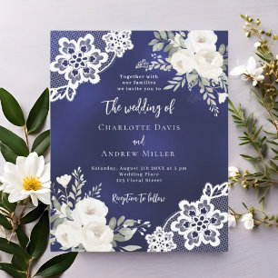 Papier Faire-part de mariage dentelle bleu blanc roses
