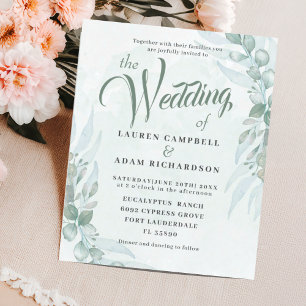 Papier Faire-part de mariage d'eucalyptus vert de l'échel