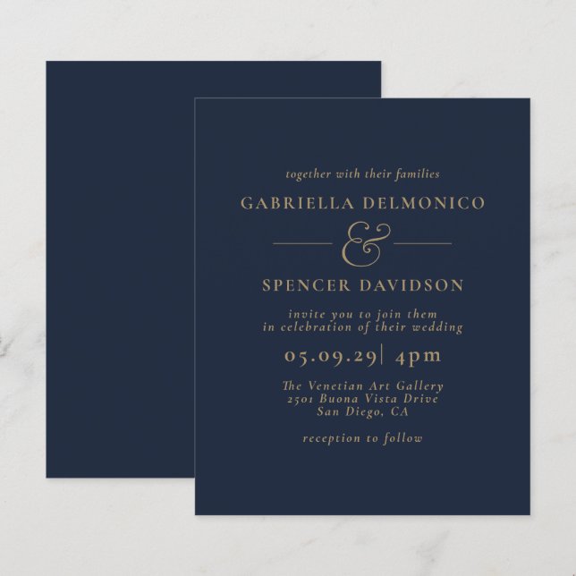 Papier FAIRE-PART DE MARIAGE d'or bleu BUDGET (Devant / Derrière)
