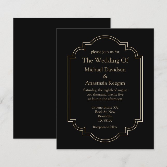 Papier faire-part de mariage d'or noir géométrique minima (Devant / Derrière)