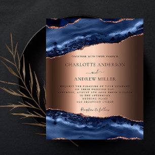 Papier Faire-part de mariage d'or rose d'agneau bleu mari
