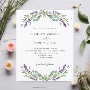 Papier Faire-part de mariage du soir de Lavande eucalyptu