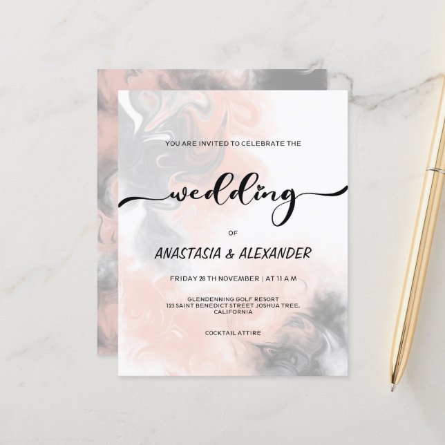 Papier Faire-part de mariage élégant/ Budget.  (Devant/Arrière en situation)