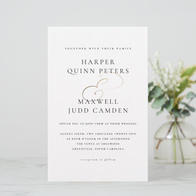 Papier Faire-part de mariage élégant noir et blanc à peti (Debout devant)