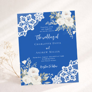 Papier Faire-part de mariage en dentelle bleue Cobalt