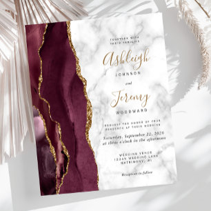Papier Faire-part de mariage en marbre agate dorée de Bou