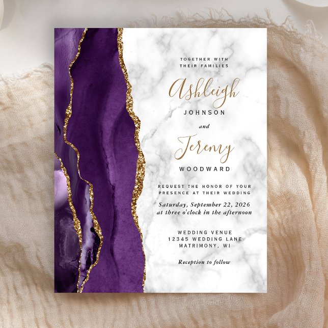 Papier Faire-part de mariage en marbre d'âge or violet bu (Créateur téléchargé)