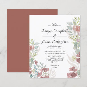 Papier Faire-part de mariage en terre cuite florale rusti