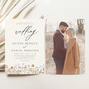 Papier Faire-part de mariage fleur sauvage Beige Photo Bo
