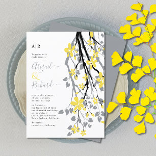 Papier Faire-part de mariage fleurs grises et jaunes BUDG