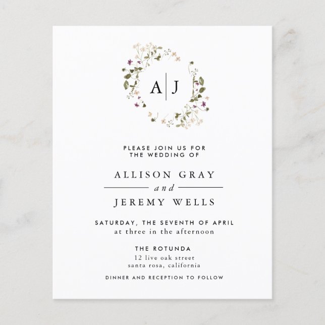 Papier Faire-part de mariage floral (Devant)