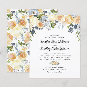 Papier Faire-part de mariage floral aquarelle pêche de bu