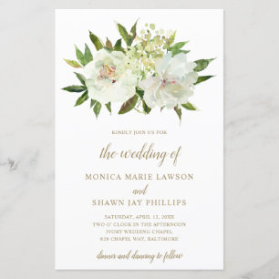 Papier Faire-part de mariage floral blanc ivoire or pas c