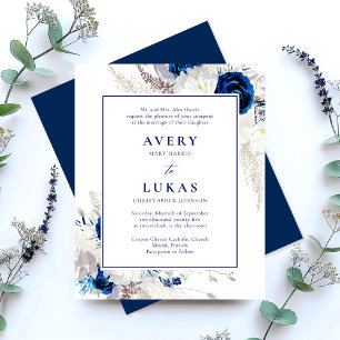 Papier Faire-part de mariage floral bleu et blanc budget