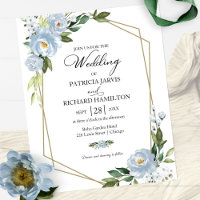 Faire-part de mariage floral bleu poussiéreux à pe