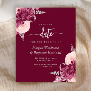 Papier Faire-part de mariage floral Burgundy Budget à Sav