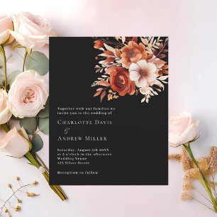 Papier Faire-part de mariage floral orange brun beige noi