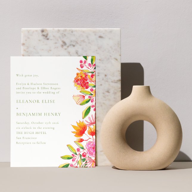 Papier Faire-part de mariage floral rose budget (Créateur téléchargé)