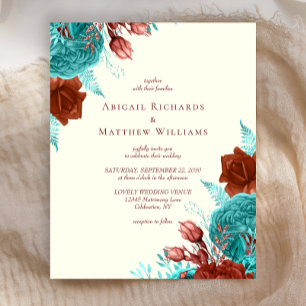 Papier Faire-part de mariage floral Turquoise Rouille Ivo