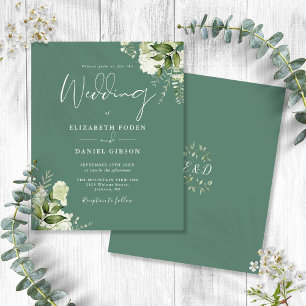 Papier Faire-part de mariage floral vert eucalyptus à pet