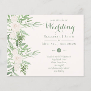 Papier Faire-part de mariage floral vert sauge Magnolia B