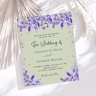 Papier Faire-part de mariage floral vert violet de lavand