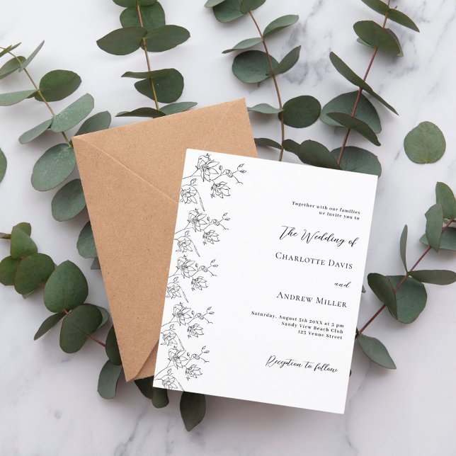 Papier Faire-part de mariage florale noire blanche (Créateur téléchargé)