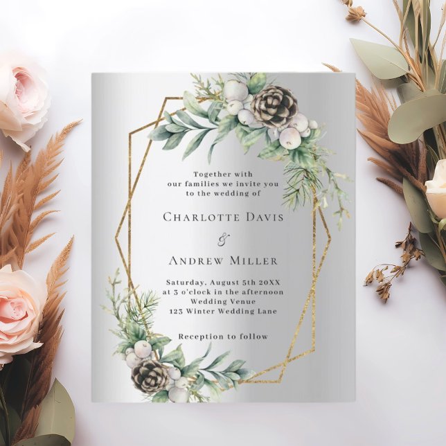 Papier Faire-part de mariage géométrique à cônes argentés (Créateur téléchargé)