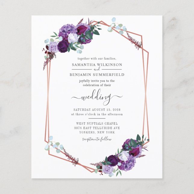 Papier Faire-part de mariage géométrique fleurie violet b (Devant)