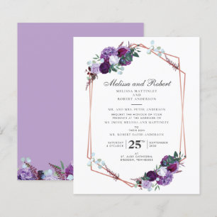 Papier Faire-part de mariage géométrique fleurie violet b
