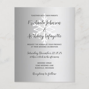 Papier Faire-part de mariage hivernal argenté flocon de n