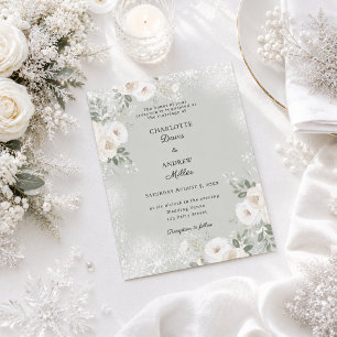 Papier Faire-part de mariage hivernal neigeux avec sauge