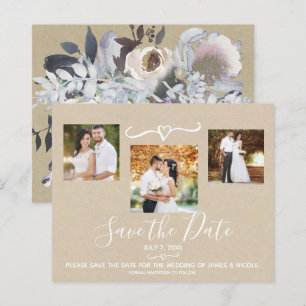 Papier Faire-part de mariage kraft floral aquarelle rusti