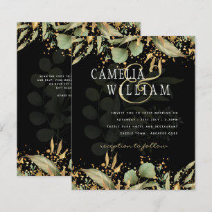 Papier Faire-part de mariage LeahG Greenery Leaves Black 