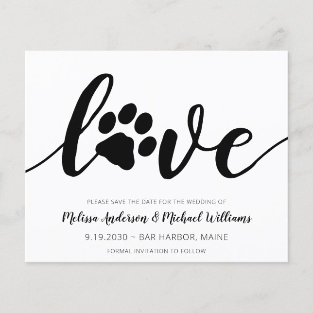 Papier Faire-part de mariage Love Paw Print avec date de  (Devant)