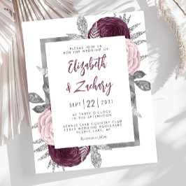 Papier Faire-part de mariage mauve rose argenté à petit b