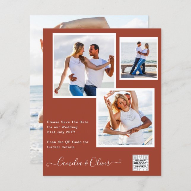 Papier Faire-part de mariage moderne avec code QR RSVP Ci (Devant / Derrière)